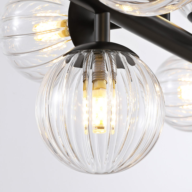 Lustre linéaire moderne en verre bullé à intensité variable 16 lumières Faustena, Noir