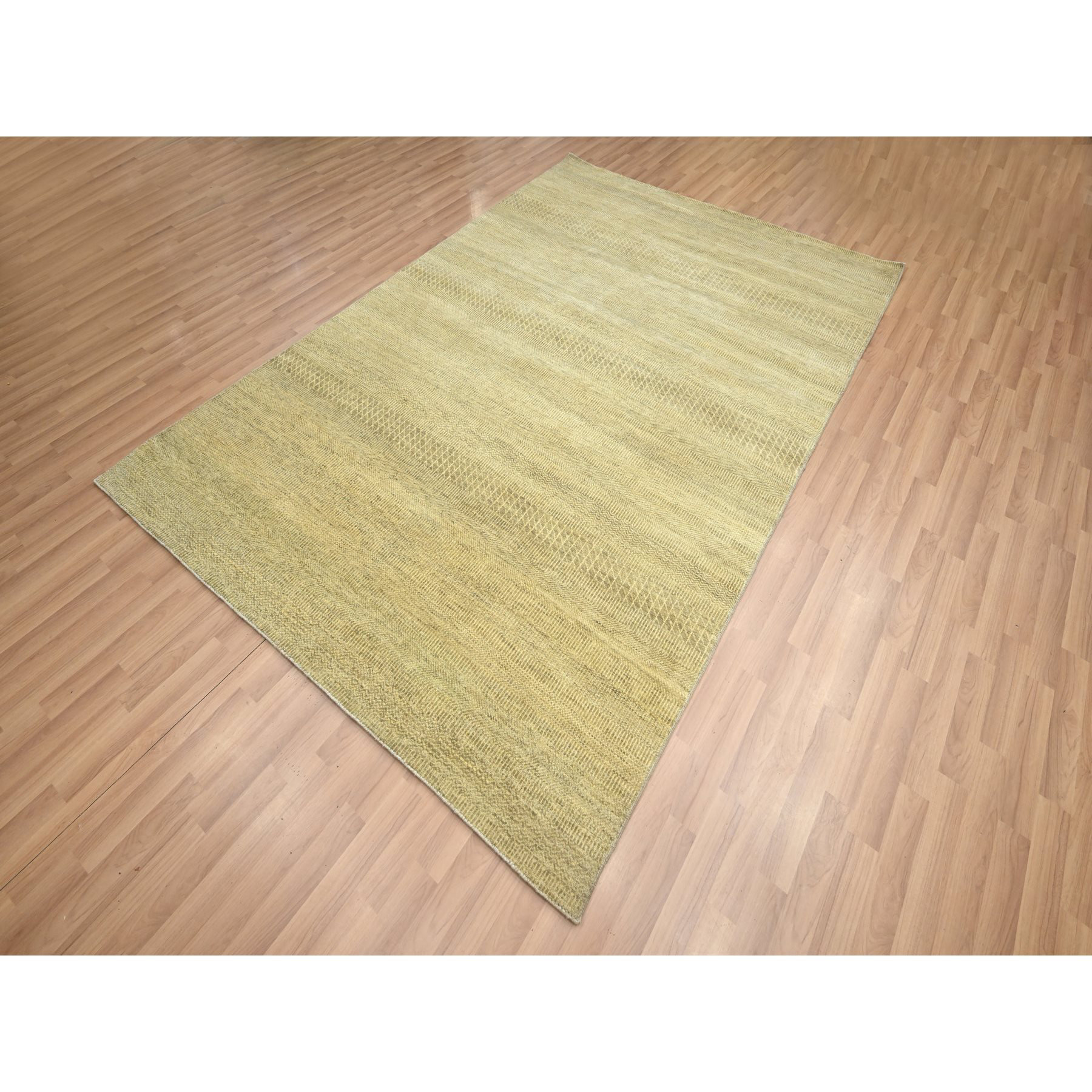 Isabelline 6'x9' Ecru Brown, Denser Weave, Modern Grass Design, Hand ...