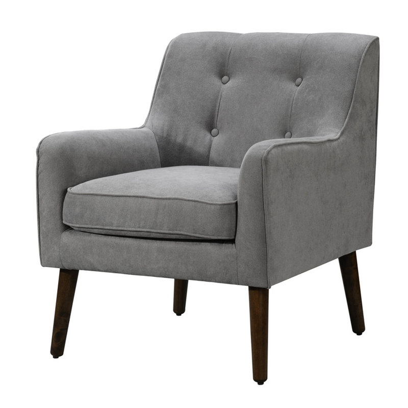 Fauteuil de style Mid-Century moderne de 25 po - dossier gris, hauteur de dossier de 14,2 po, fauteuil d'accoudoir de style Mid-Century, tissu, largeur du colis
