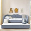 Lit de jour rembourré Gingham avec couchette coulissante, rangement latéral et structure en bois massif pour enfants et chambres d'amis-328520561-328520563