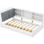 Lit plateforme simple avec rangement pour tête de lit, 2 tiroirs, tablettes en bois blanc