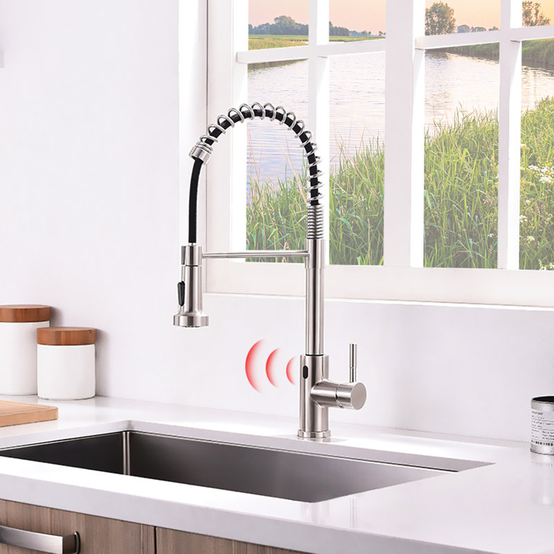 Hands Automatic Kitchen Tap, Brushed Nickel, Contemporary Captivation, Motion Sensor, Ceramic Filler, Brass Touchless Sink Faucet, Glamour, Single Handle,