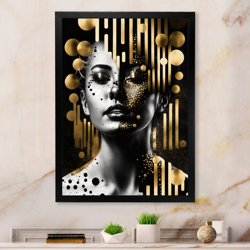 Décoration murale dorée abstraite «Golden Fluidité de la femme», L 12 po x H 20 po, Cadre photo noir