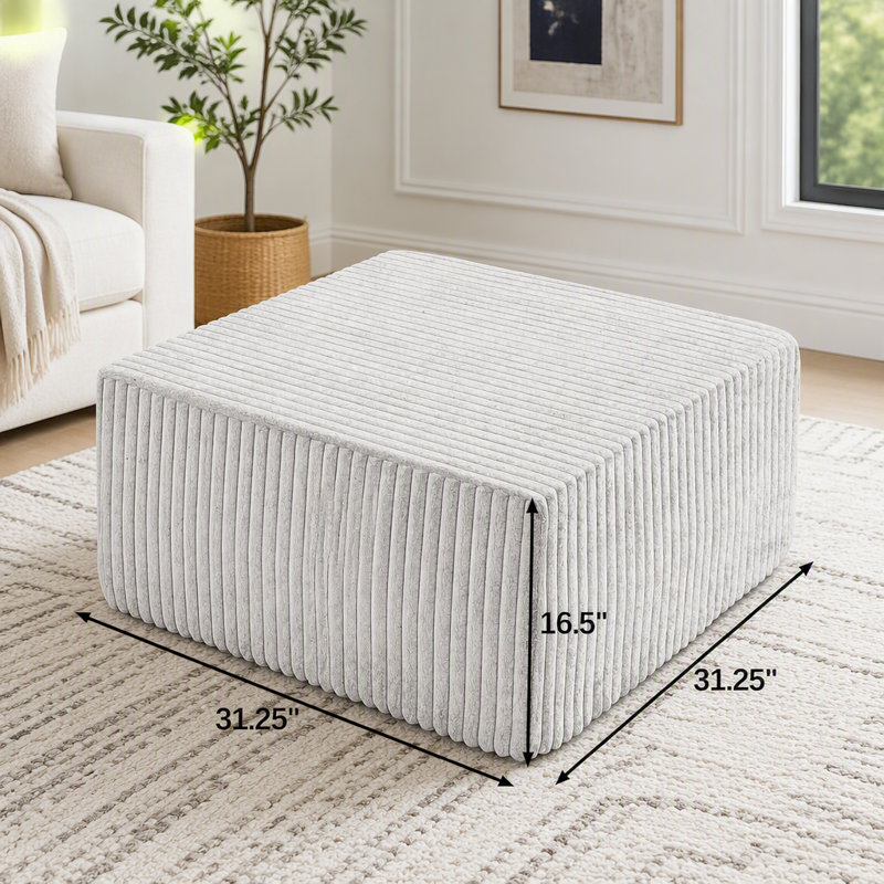 Pouf modulaire cube en velours côtelé rayé, Rembourrage en mousse beige