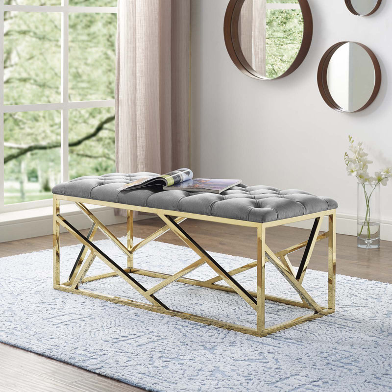 Modway Orchid Sebastian Button-tufted Bench, Gray, Gold