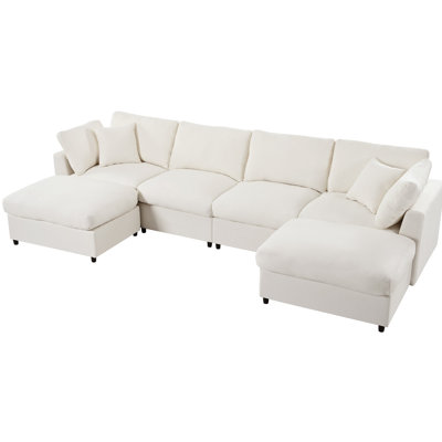 U_STYLE Grand canapé modulaire en U de 128 po avec 2 repose-pieds mobiles, tissu chenille, conception modulaire pour le salon, le cinéma maison et l'espace spacieux