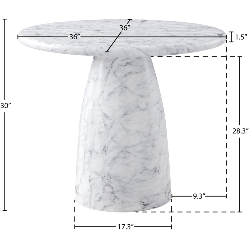 Table de salle à manger C béton, H 30 po x l 36 po x P 36 po, Blanc
