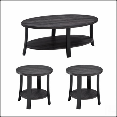 Anze Contemporary Oval Wood Shelf 3-Piece Coffee Table Set