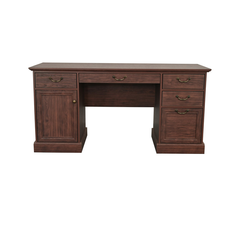 59'' W Rectangle Executive Desk with Storage Cabinet and Drawers, Workstation for Office Home, Brown