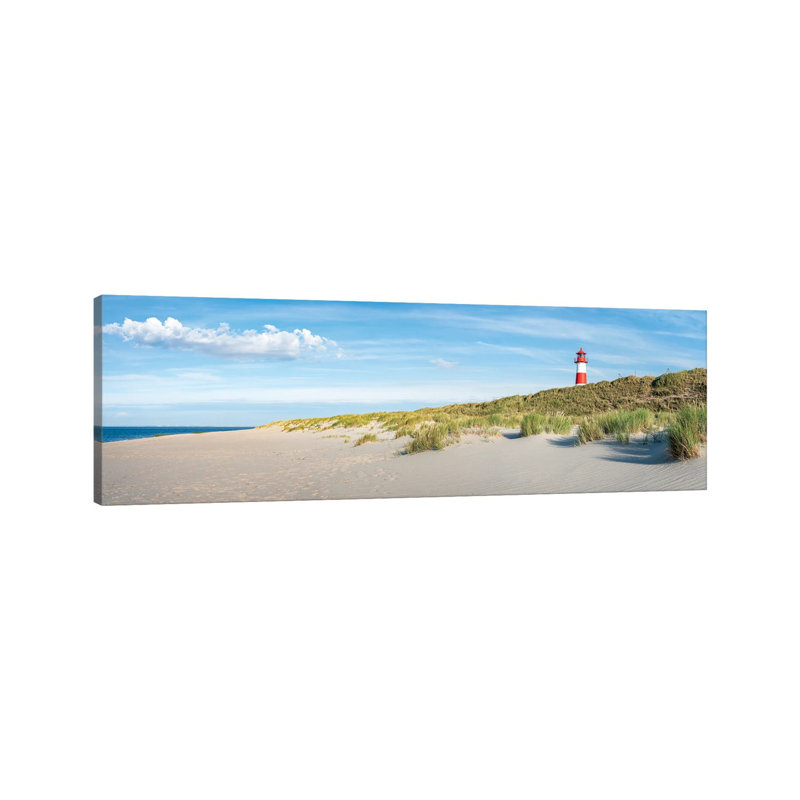 Panoramic View Of A Beach With Lighthouse, Sylt, Schleswig-Holstein, Germany 1 Piece Wrapped Canvas Panoramic Wall Art