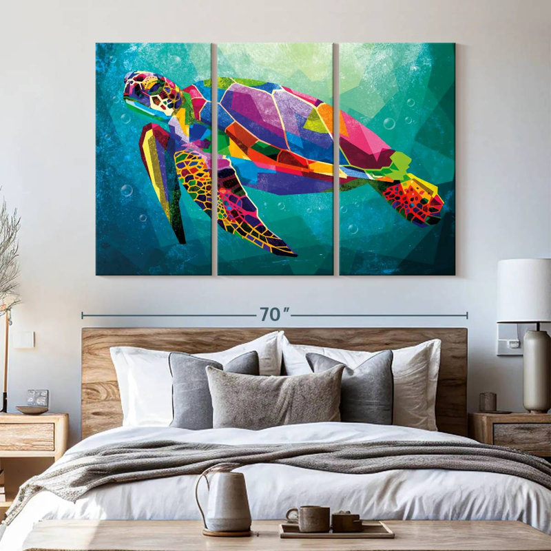 Tortue arc-en-ciel géométrique 3 pièces, H 42 po x l 65 po x P 1,25 po