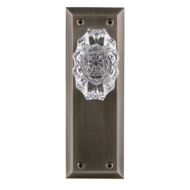 Grandeur Fifth Avenue Plate Privacy with Biarritz Crystal Door Knob, Antique Pewter, 2 3/8"
