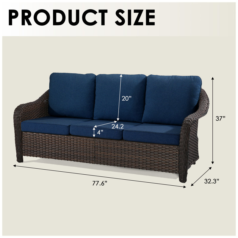 Polyethylene (PE) Wicker Outdoor Patio Sofa, Dark Blue