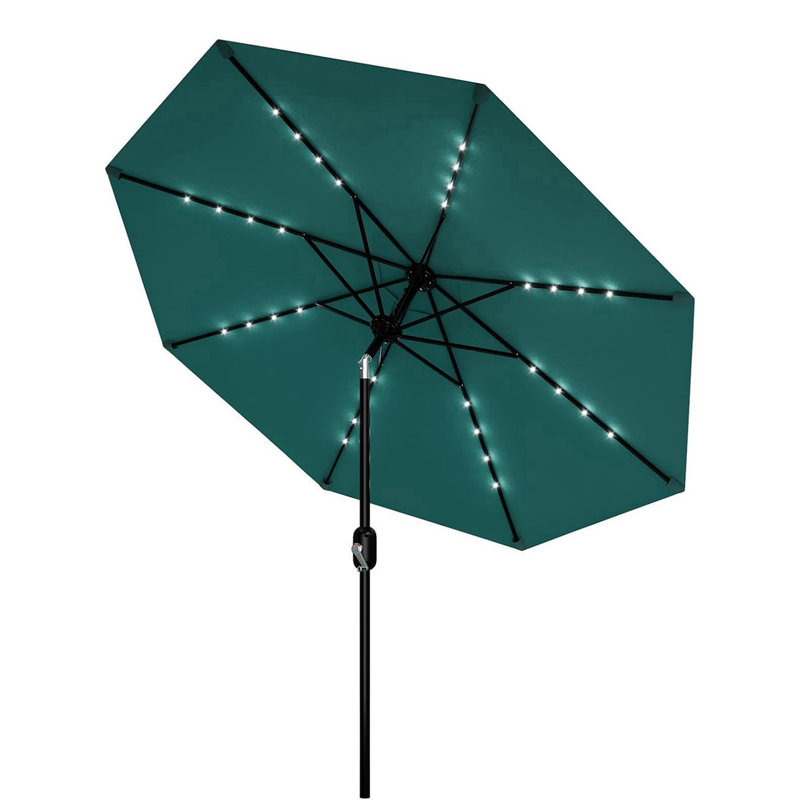Parasol de marché 10 pi avec parasol rond de marché à 8 nervures avec manivelle et inclinaison, 10 pi, bleu, Bleu