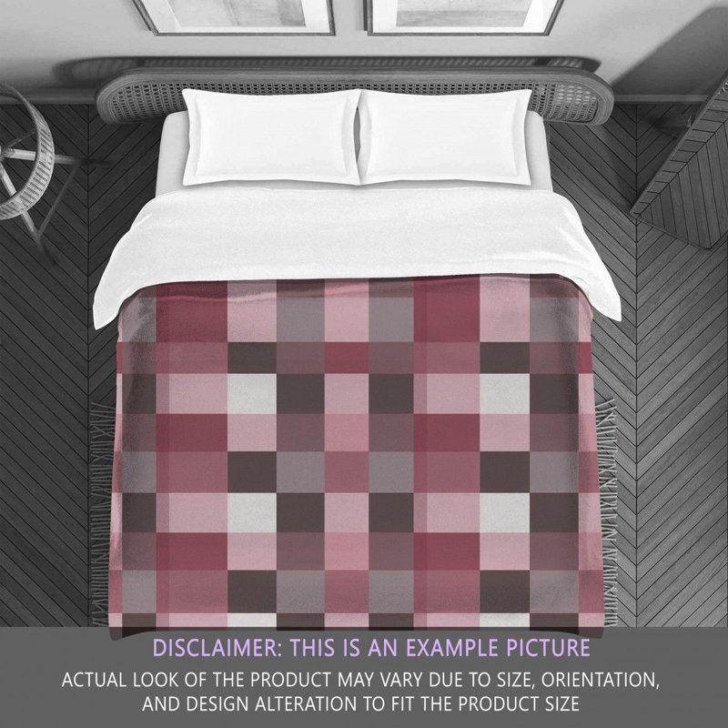 Machine Printed Comforter, Queen Comforter, Gray/Pink Checkered