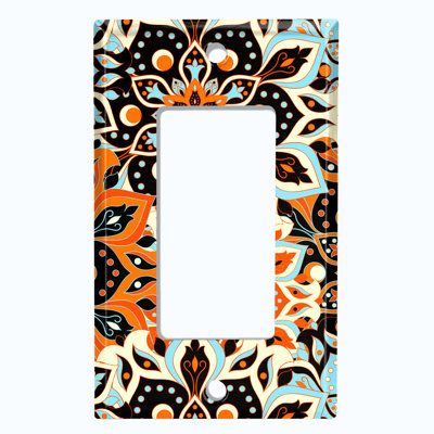 Teal Orange Mandala Flowers Tile Patterned 1 - Gang Rocker Standard Wall Plate