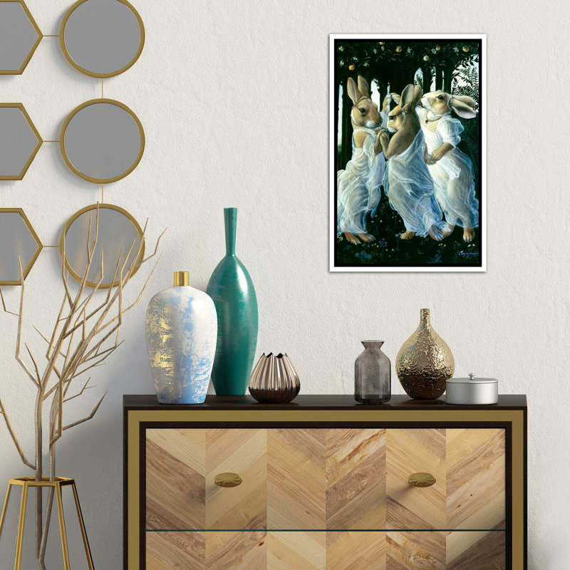 « Bunny graces » par Melinda Copper-impression d’art graphique, Toile blanche encadrée, H 40 po x l 26 po x P 1,5 po