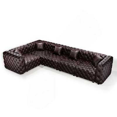 Ensemble de canapé modulaire en forme de L de 132,5 po, canapé modulaire 5 places rembourré en similicuir avec conception touffetée à la main pure, 5 coussins, combinaison multiple pour le salon