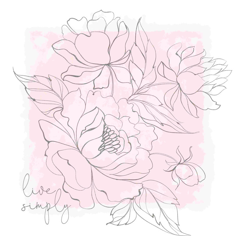 Croquis de fleurs roses et grises, H 12 po x l 12 po