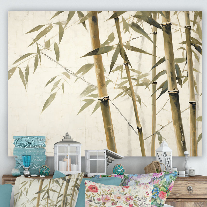 Beige minimalisme bambou sérénité II sur toile, H 30 po x l 40 po x P 1,5 po, Toile tendue