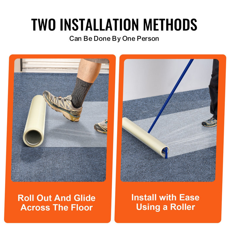 Film de protection pour tapis, écran de plancher et de surface de 24 po x 100 pi avec envers auto-adhésif et installation facile, rouleau de film de protection adhésif en polyéthylène pour la construction et la rénovation