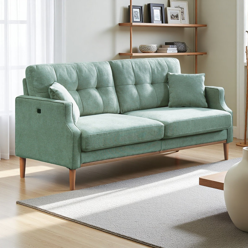 Canapé Living Space 3 places avec tissu imperméable, port de charge USB, Bleu