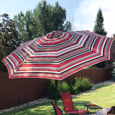 Parasol de marché octogone de 9 pi avec inclinaison par bouton-poussoir Haney ‑ rayures de plage Catalina