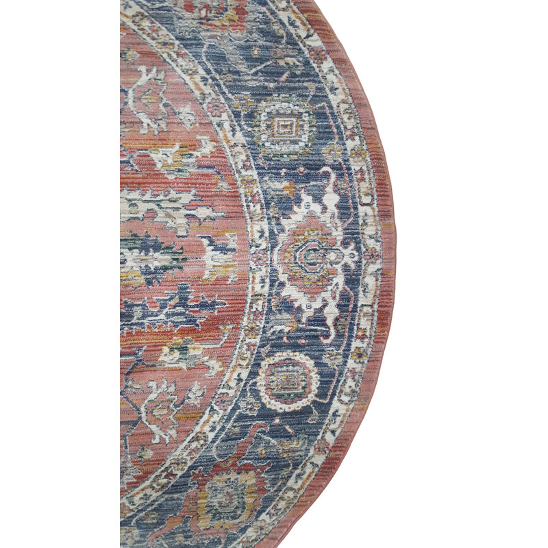 Oriental Machine-Made Red/Blue Area Rug, Round 8'