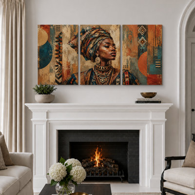 African Woman Portrait Artwork, Living Room Pictures, Framed Canvas Giclee Print 3 Pieces Wall Art