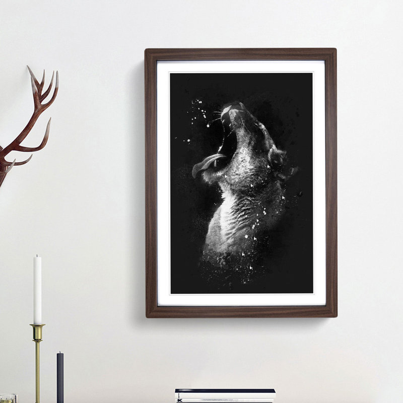 Yawning Lioness - Picture Frame Graphic Art Print, 63cm H x 45cm W x 2cm D, Walnut Framed