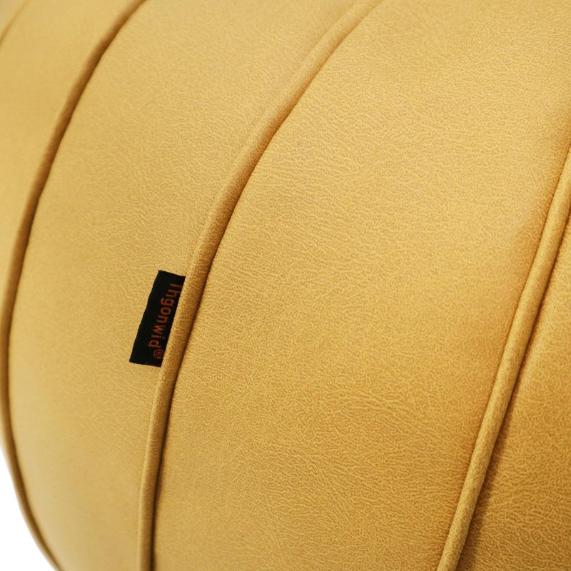 Cohill Upholstered Pouf, Yellow Leather Match/Leather