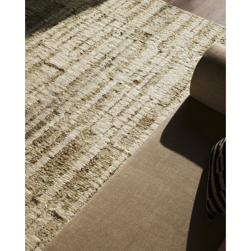 Rabat Hand Knotted Wool Abstract Area Rug in Beige, Rectangle 9' x 12'
