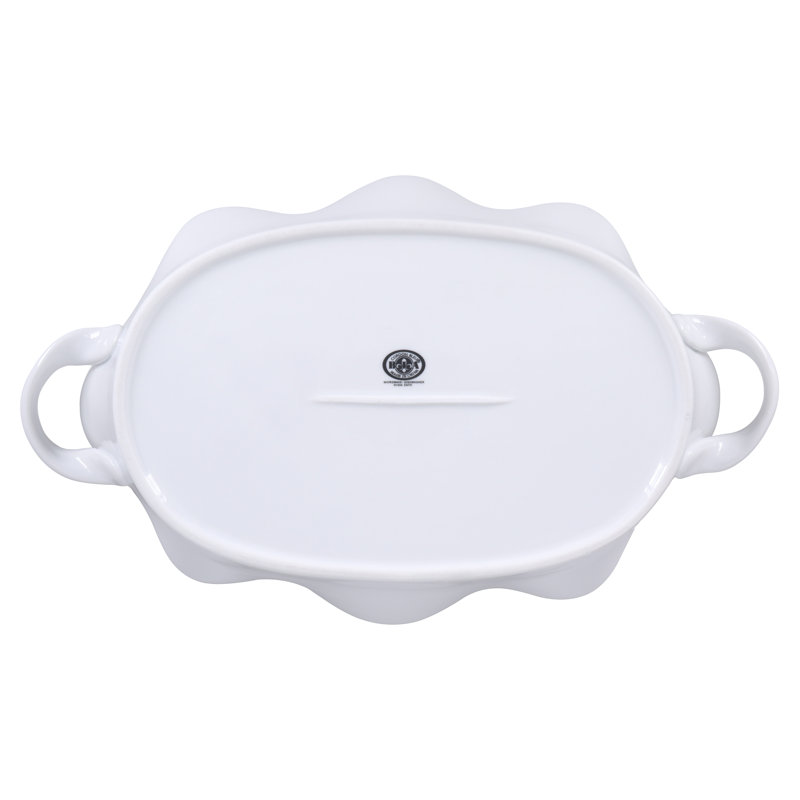 White Ceramic Wavy Oval Baker, 14.5 Inches