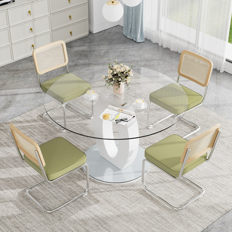 Ensemble de table de salle à manger ronde à piédestal en verre, Vert, 5