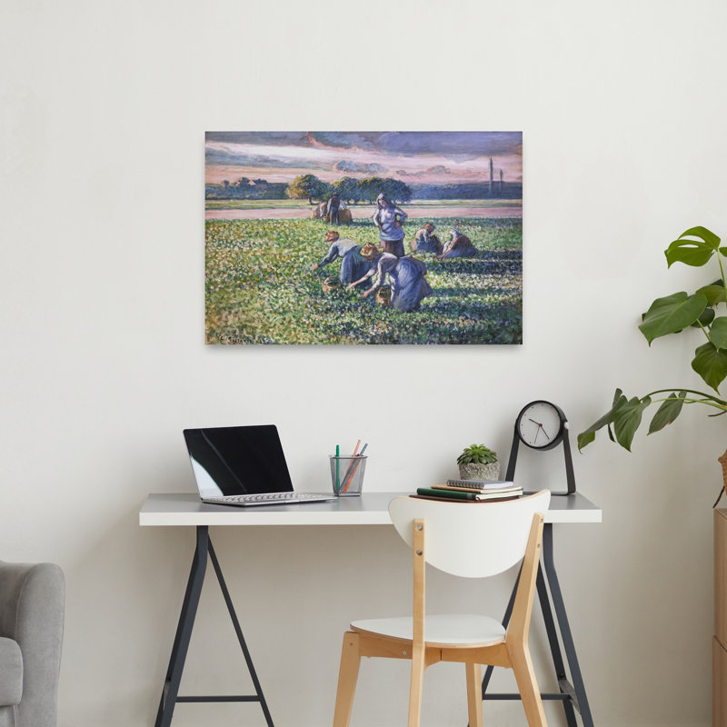 Impression sur toile, "Cueillette de pois", paysage abstrait classique, H 24 po x l 36 po