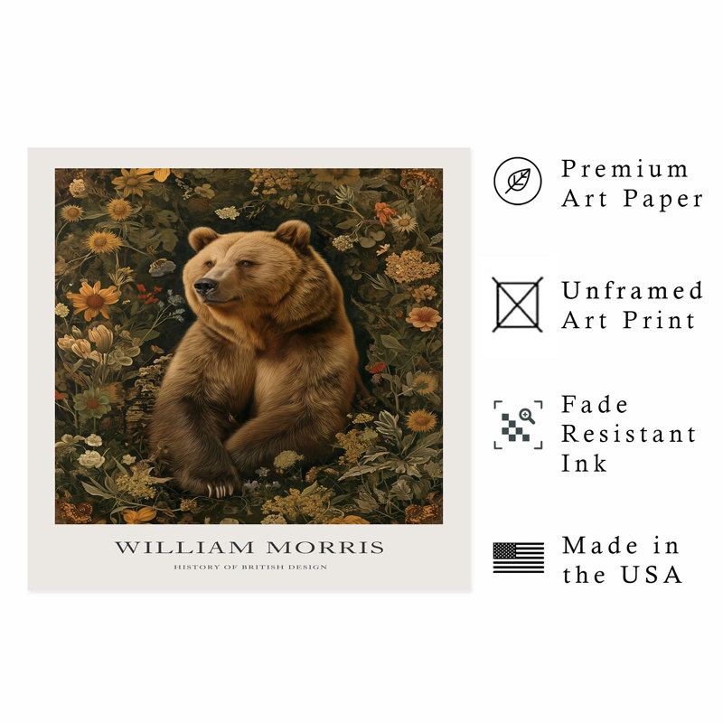 Animaux, reproduction d'art encadrée William Morris Bear, H 14 po x l 14 po