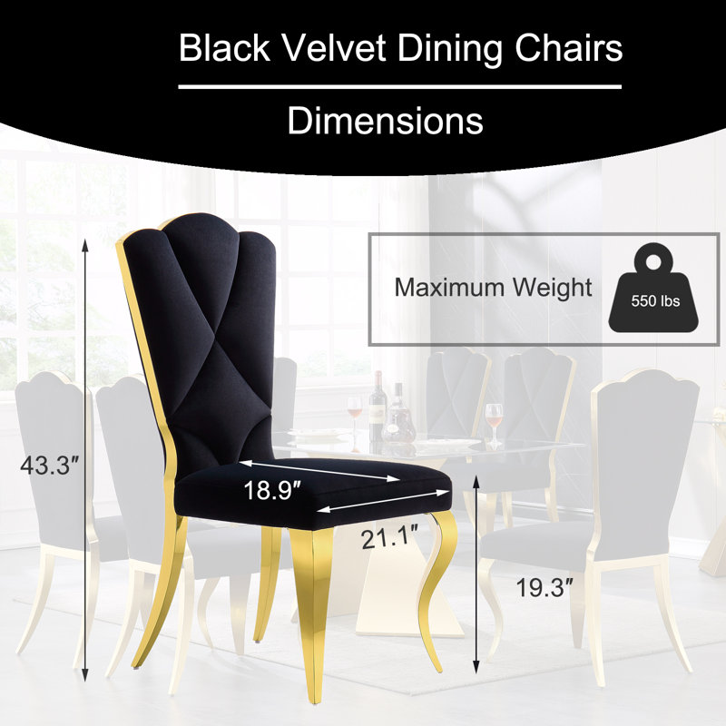 Keyandre 19.3'' H Tufted Velvet Upholstered Side Chair, Gold, Black