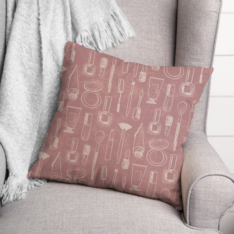 Square Throw Cushion, Cream/Pink