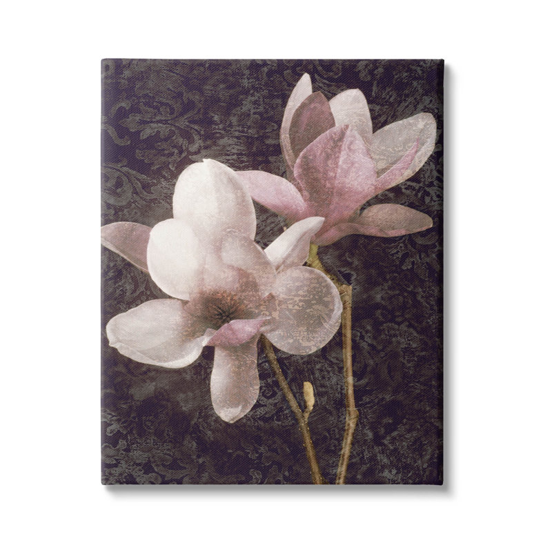 Pink Vintage Patterned Orchid Wrapped Canvas Wall Art