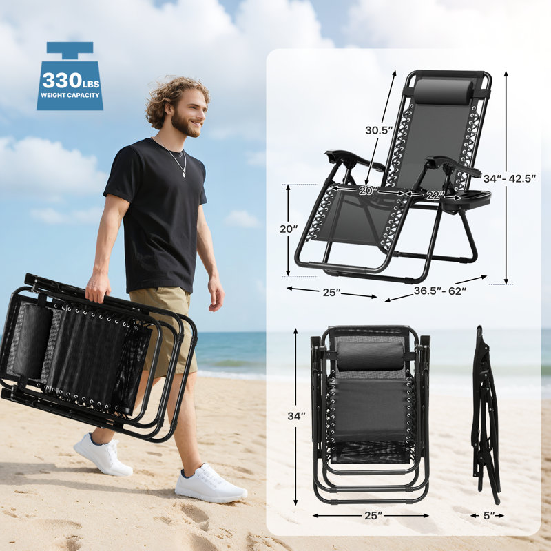 Zero Gravity Chairs Recliners Outdoor Adjustable Foldable Reclining Lounge Chairs with Cup Holder, Black