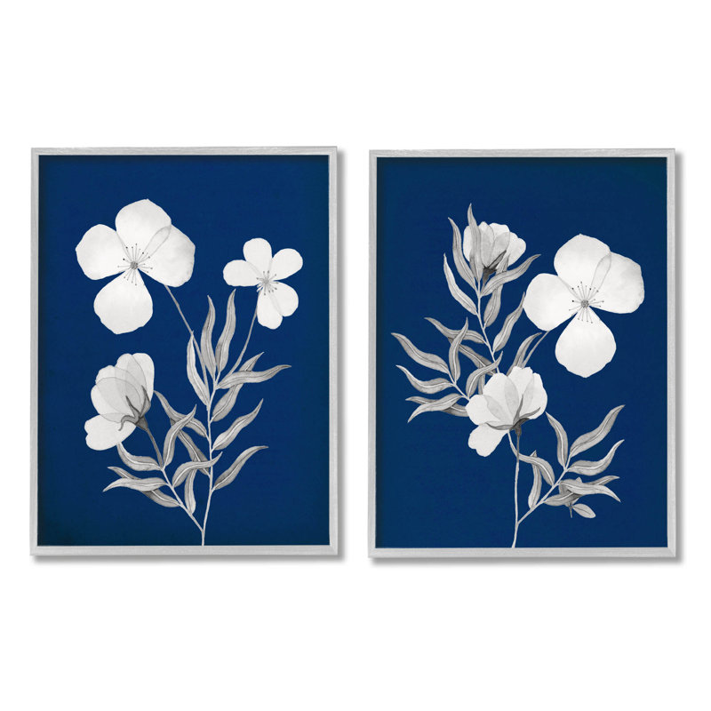 «Bold White Anemone Sprigs», ensemble de 2 estampes numériques par Kourtni Gunn, H 14 po x l 22 po x P 1,5 po
