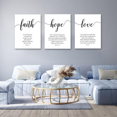 «Creoate Bible Verses», art mural sur toile 3 pièces, Faith Hope Love, décoration murale d'inspiration chrétienne pour chambre à coucher, salon, 12 po x 16 po