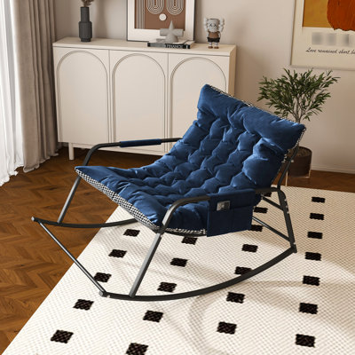 Fauteuil à bascule toutes saisons bleu avec rangement, fauteuil inclinable confortable avec coussins et chaise ergonomique respirante pour la chambre à coucher, le salon, le patio et la piscine. Coussin Cloud Cloud, forme instantanée