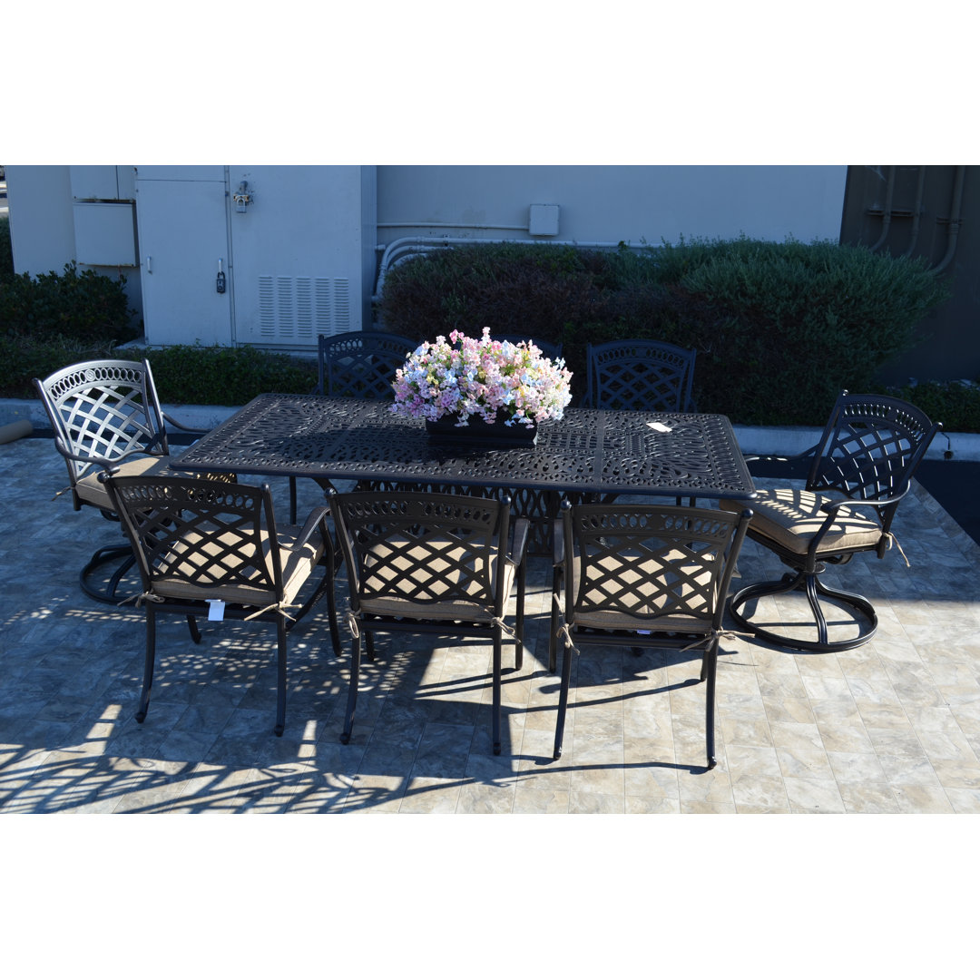 Wildermuth 8 - Person Metal Patio Dining Set with Rectangular Table , Sunbrella® Cushions Included Fleur De Lis Living