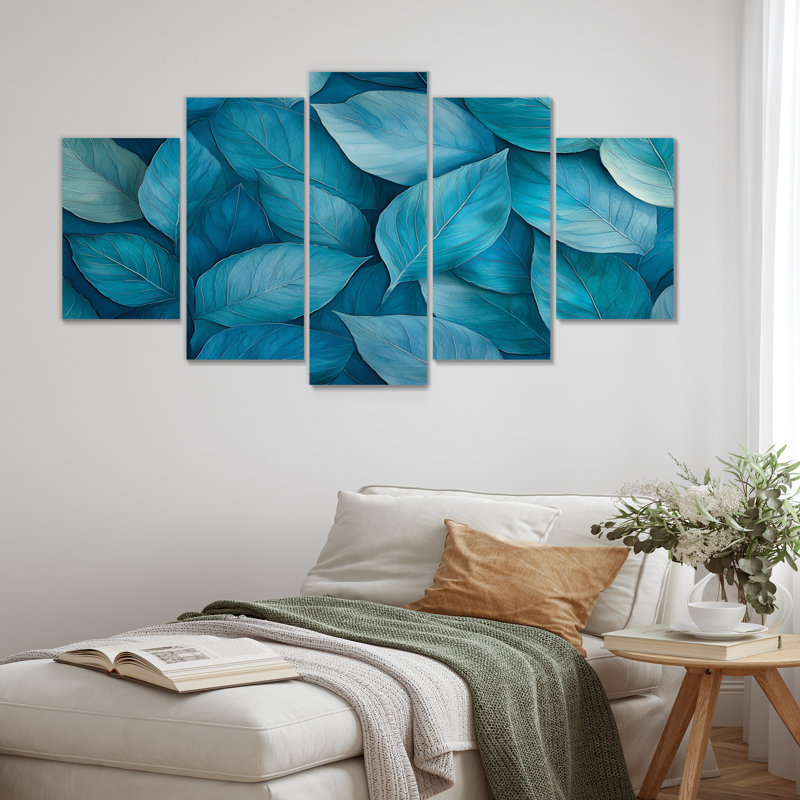 Monochromes feuilles bleu sarcelle Layrs I - art mural sarcelle - décoration murale traditionnelle diamant