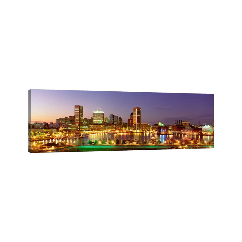 USA, Maryland, Baltimore, City At Night Viewed From Federal Hill Park - Wrapped Canvas Panoramic Print