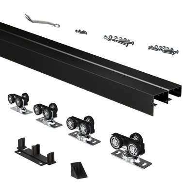 Heavy Duty Bypass Sliding Closet Door Track Hardware Aluminium Pocket Door Track Rail Set, Smoothly And Quietly, For 2 Door System,black