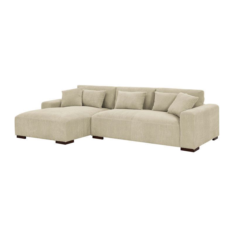 Asyiah 114.5" Wide Microfiber Sofa & Chaise, Left Hand Facing, Cream Corduroy