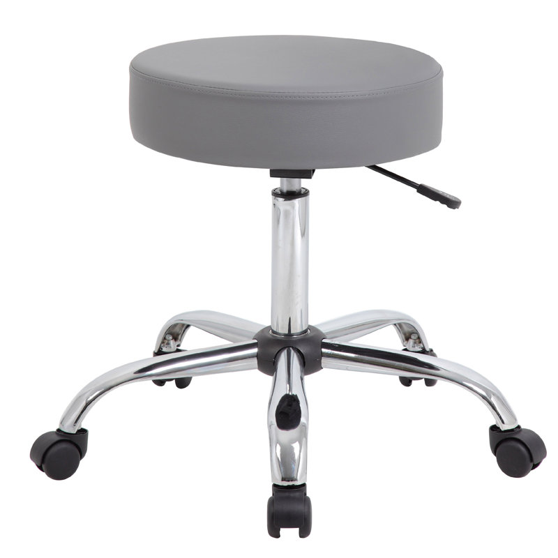 Fea Medical Swivel Stool, Round Gray Padded Seat, Rolling Chrome Base, Gray