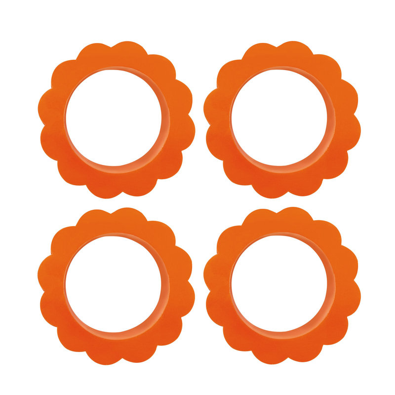 White Scallop Napkin Ring Set of 4, Orange